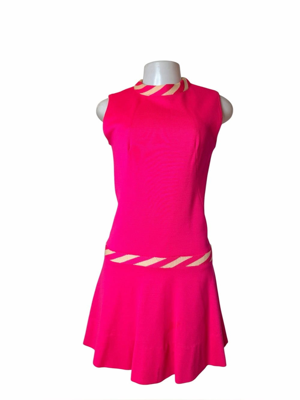 ✨ VTG 60s Jonathan Logan Mod Knit Dress Hot Pink Drop Waist Mini XS S ✨